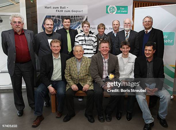 Heinz-Georg Zenger, Stefan Schroeder, Herbert Fandel, former referee and patron of 'Fair ist mehr', Sebastian Hans, Sandra Minnert, ambassador of...