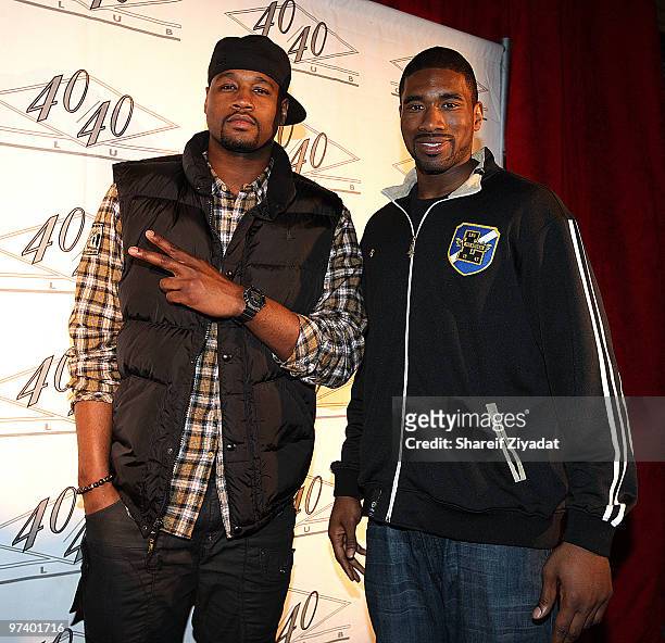 Leon Powe and Darnell Jackson attends Jay-Z's official Madison Square Garden concert after party at the 40 / 40 Club on March 2, 2010 in New York...