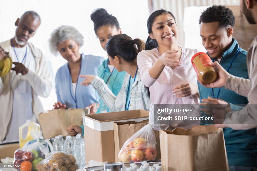 Large group of food bank volunteers