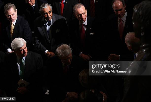 Rep. Charles Rangel waits for the start of a memorial service for Rep. John Murtha at the U.S. Capitol March 3, 2010 in Washington, DC. Earlier this...