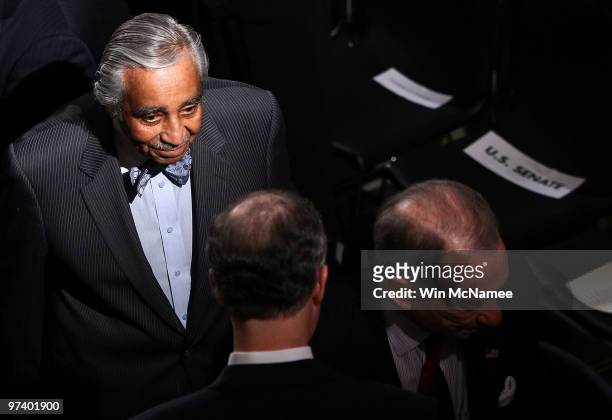 Rep. Charles Rangel waits for the start of a memorial service for Rep. John Murtha at the U.S. Capitol March 3, 2010 in Washington, DC. Earlier this...