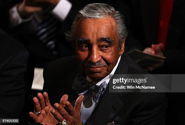 Rep. Charles Rangel waits for the start of a memorial service for Rep. John Murtha at the U.S. Capitol March 3, 2010 in Washington, DC. Earlier this...