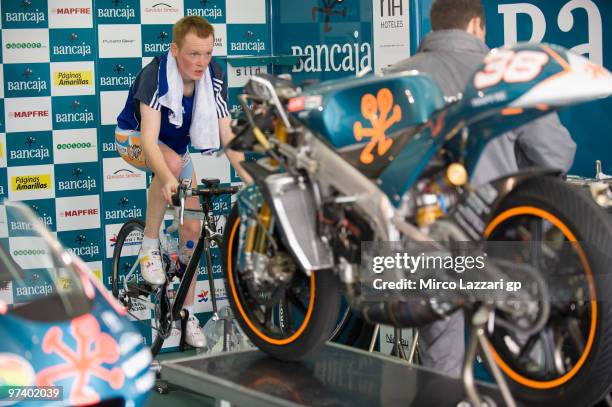 Bradley Smith of Great Britain and Bancaja Aspar Team trains on a cycle during the third day of testing at Comunitat Valenciana Ricardo Tormo Circuit...
