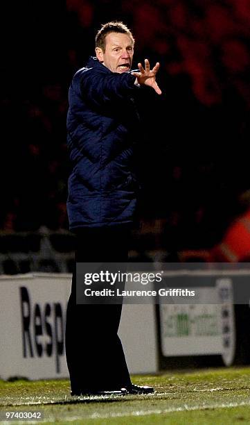 Coach Stuart Pearce of England directs his team during the UEFA Under 21 Championship Qualifying match between England and Greece at the Keepmoat...