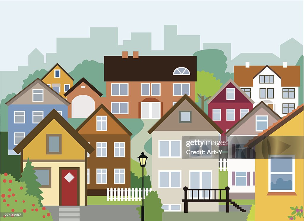 Variedad de pequeños y grandes casas en barrio