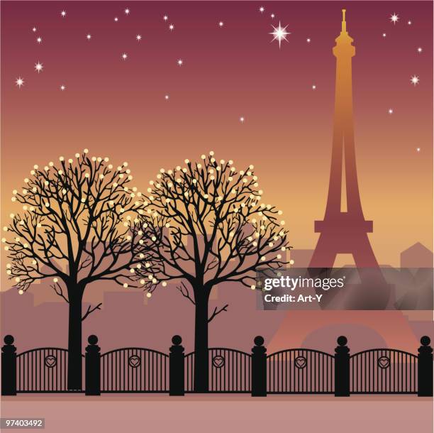 夜のパリ - パリ　夜景点のイラスト素材／クリップアート素材／マンガ素材／アイコン素材