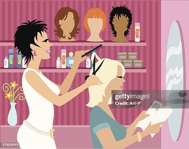 beauty salon - woman hair mousse stock illustrations