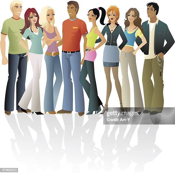 large group of young people - fashion model stock illustrations