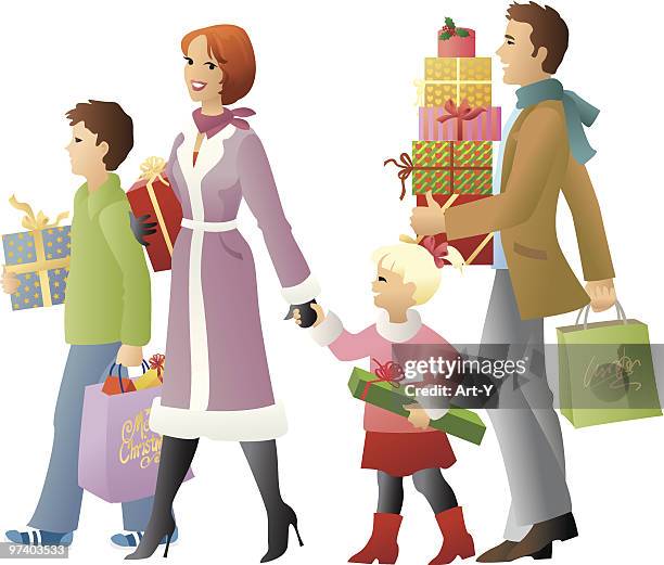 shopping for christmas presents - ginger man stock illustrations