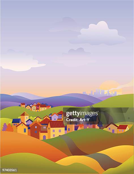 three towns - southern europe stock illustrations