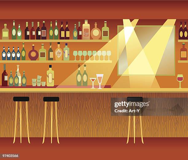 an illustration of a bar with spot lights - bar counter stock illustrations