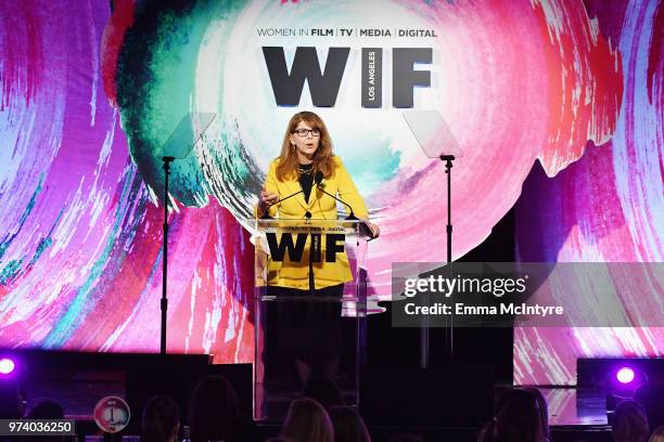 Dr. Stacy L. Smith speaks onstage during the Women In Film 2018 Crystal + Lucy Awards presented by Max Mara,Lancôme and Lexus at The Beverly Hilton...