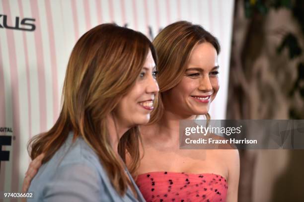 Executive Director of Women In Film, Los Angeles Kirsten Schaffer , wearing Max Mara, and Brie Larson attend the Women In Film 2018 Crystal + Lucy...