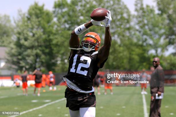 Cleveland Browns wide receiver Josh Gordon participates in drills during the Cleveland Browns Minicamp on June 13 at the Cleveland Browns Training...