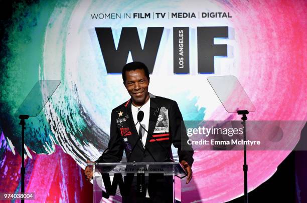 Isaach de Bankole speaks onstage during the Women In Film 2018 Crystal + Lucy Awards presented by Max Mara,Lancôme and Lexus at The Beverly Hilton...