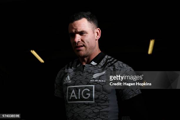 Ryan Crotty looks on during a New Zealand All Blacks training session at Westpac Stadium on June 14, 2018 in Wellington, New Zealand.