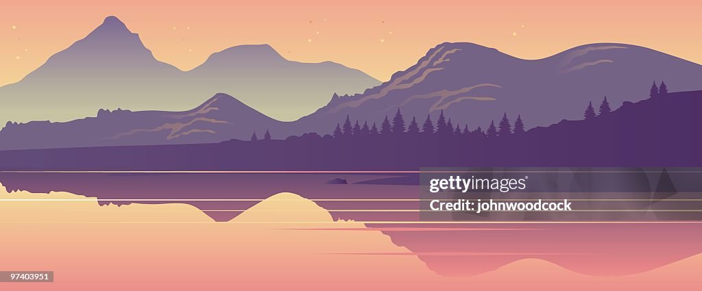 Cartoon Drawing Of Mountain Lake High-Res Vector Graphic - Getty Images
