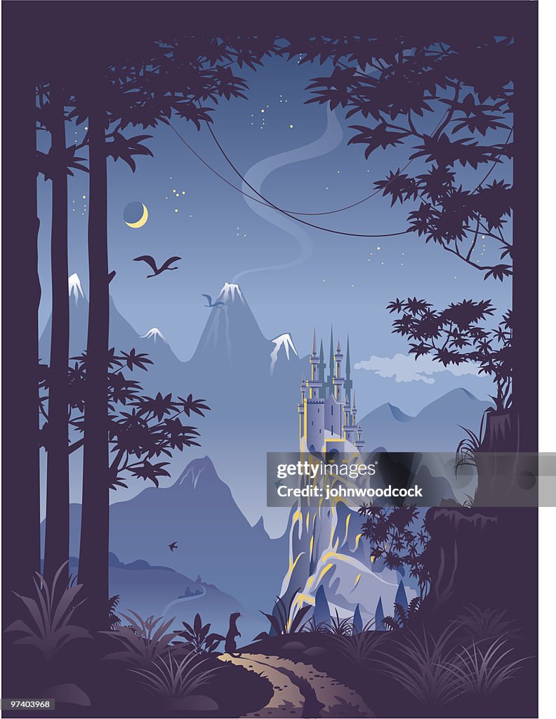 Paisagem de fantasia com castelo em hill