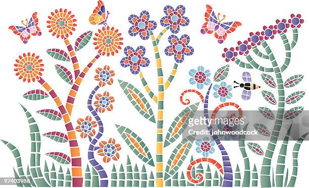 mosaic garden - formal garden stock illustrations