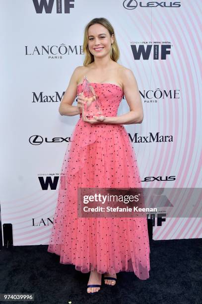 Honoree Brie Larson poses with The Crystal Award for Excellence in Film during the Women In Film 2018 Crystal + Lucy Awards presented by Max Mara,...