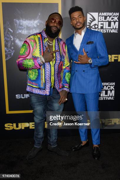 Rick Ross and Trevor Jackson attend Opening Night Screening "Superfly" at the FIllmore Miami Beach during the 22nd Annual American Black Film...