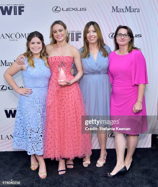 Jessie Ennis, honoree Brie Larson, Executive Director of Women In Film, Los Angeles Kirsten Schaffer and honoree Victoria Alonso pose with The...