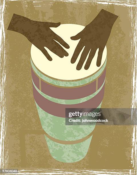 a graphic of 2 brown hands banging a drum - world music stock illustrations