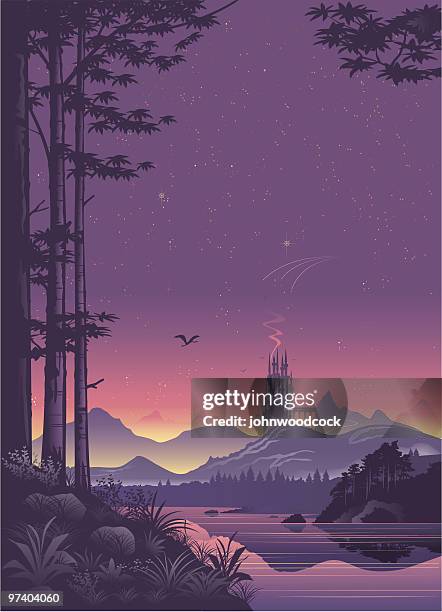 distant city landscape at sunset - dreamlike 幅插畫檔、美工圖案、卡通及圖標