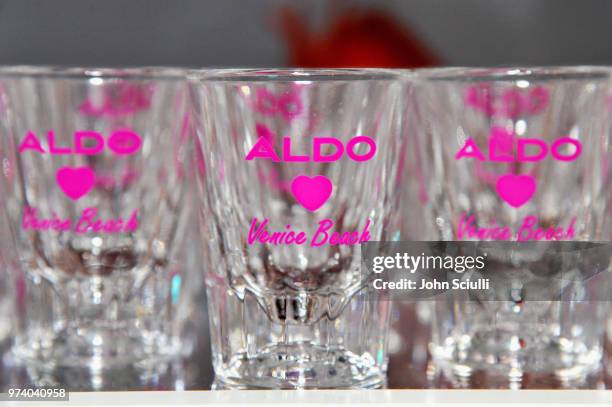 Shot glasses on display at the Aldo LA Nights 2018 at The Rose Room on June 13, 2018 in Venice, California.