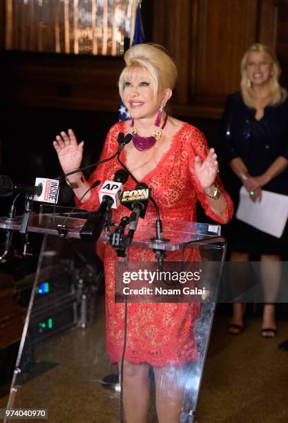 Ivana Trump speaks at a press conference announcing her new campaign to fight obesity at The Plaza Hotel on June 13, 2018 in New York City.