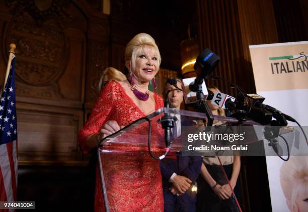 Ivana Trump speaks at a press conference announcing her new campaign to fight obesity at The Plaza Hotel on June 13, 2018 in New York City.