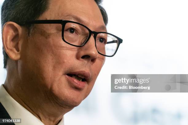 Norman Chan, chief executive officer of the Hong Kong Monetary Authority , speaks during the Green and Social Bond Principles annual general meeting...