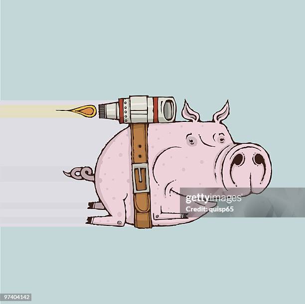 when pigs fly - jet pack stock illustrations