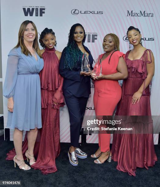 Executive Director of Women In Film, Los Angeles Kirsten Schaffer, Halle Bailey of Chloe X Halle, honorees Denisia 'Blu June' Andrews and Brittany...