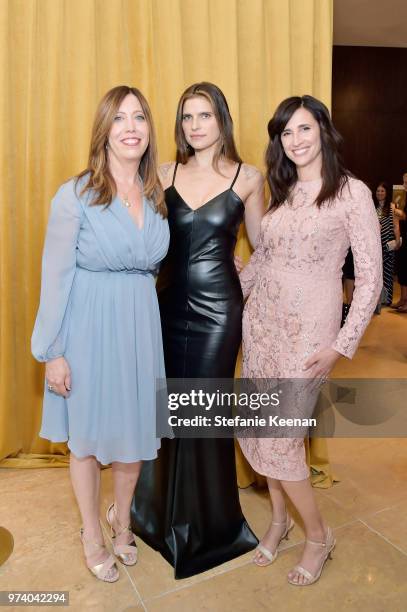 Executive Director of Women In Film, Los Angeles Kirsten Schaffer, Lake Bell and Michaela Watkins, wearing Max Mara, attend the Women In Film 2018...