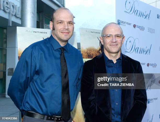Directors Nathan Zellner and David Zellner arrive at the Magnolia Pictures' 'Damsel' premiere at ArcLight Hollywood, in Hollywood, California on June...