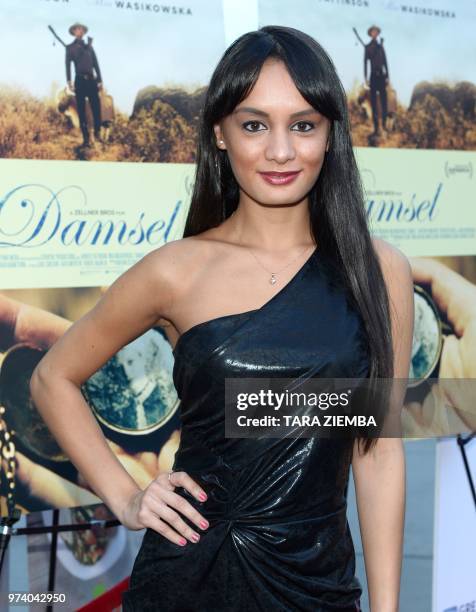 Alexis Joy arrives at the Magnolia Pictures' 'Damsel' premiere at ArcLight Hollywood, in Hollywood, California on June 13, 2018.