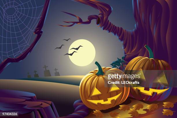 wunderschöne halloween hintergrund - harvest moon stock-grafiken, -clipart, -cartoons und -symbole