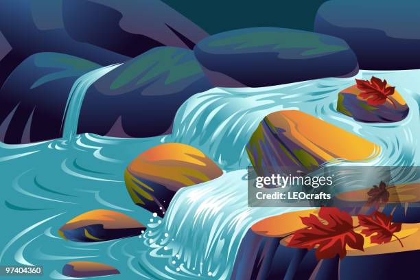 beautiful autumn background - waterfall stock illustrations