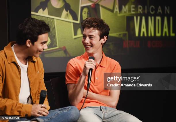 Actors Tyler Alvarez and Griffin Gluck attend the SAG-AFTRA Foundation Conversations screening of "American Vandal" at the SAG-AFTRA Foundation...