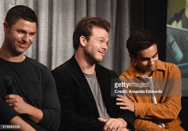 Producer Dan Lagana and actors Jimmy Tatro and Tyler Alvarez attend the SAG-AFTRA Foundation Conversations screening of "American Vandal" at the...