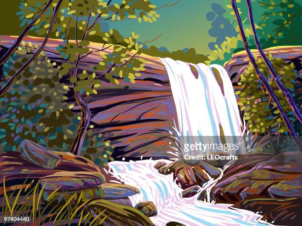 beautiful water fall - waterfall stock illustrations