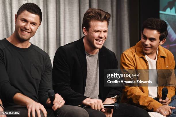 Producer Dan Lagana and actors Jimmy Tatro and Tyler Alvarez attend the SAG-AFTRA Foundation Conversations screening of "American Vandal" at the...