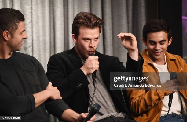 Producer Dan Lagana and actors Jimmy Tatro and Tyler Alvarez attend the SAG-AFTRA Foundation Conversations screening of "American Vandal" at the...