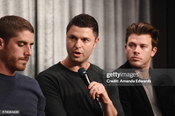 Director Tony Yacenda, producer Dan Lagana and actor Jimmy Tatro attend the SAG-AFTRA Foundation Conversations screening of "American Vandal" at the...