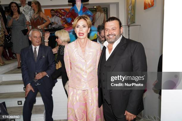 Agatha Ruiz de la Prada and Domingo Zapata during the inauguration of the exhibition SMILE by Domingo Zapata and Alejandro Sanz in Madrid, Spain, 13...