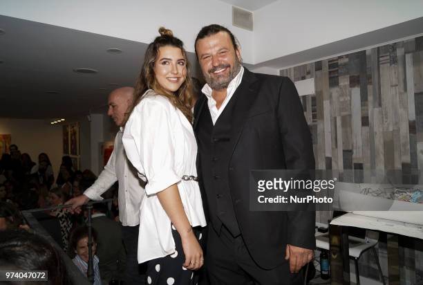 Alba Díaz Martín-Berrocal and Domingo Zapata during the inauguration of the exhibition SMILE by Domingo Zapata and Alejandro Sanz in Madrid, Spain,...