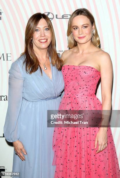 Kirsten Schaffer and Brie Larson attend the Women In Film 2018 Crystal + Lucy Awards held at The Beverly Hilton Hotel on June 13, 2018 in Beverly...