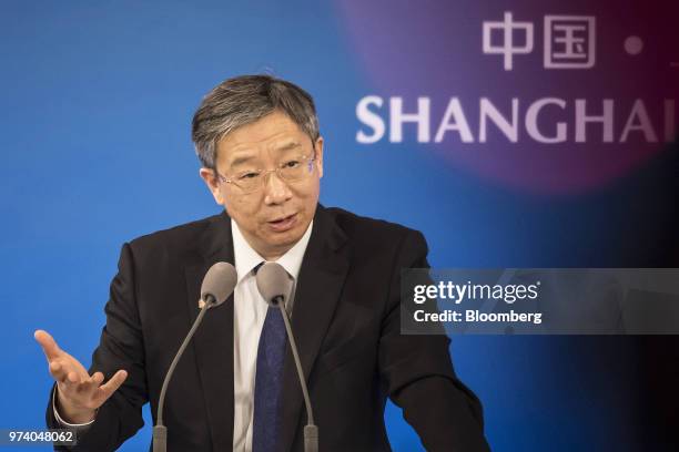 Yi Gang, governor of the People's Bank of China , speaks during the Lujiazui Forum in Shanghai, China, on Thursday, June 14, 2018. China's central...