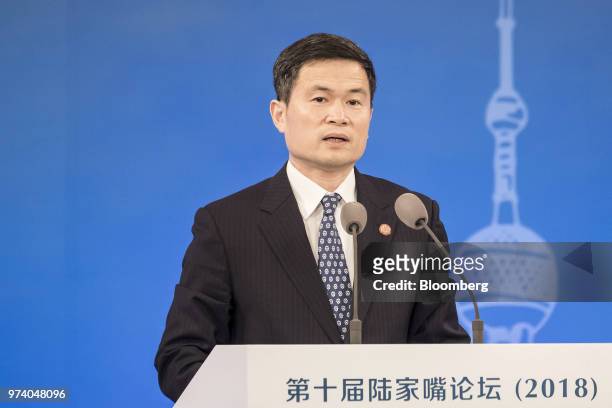 Fang Xinghai, vice chairman of the China Securities Regulatory Commission, speaks during the Lujiazui Forum in Shanghai, China, on Thursday, June 14,...